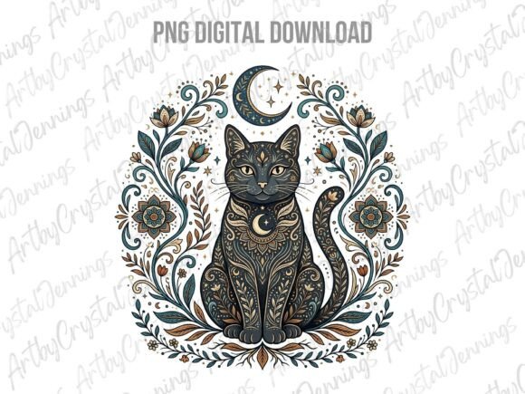Download Celestial Floral Mystic Cat Animal PNG - Mystic Collection