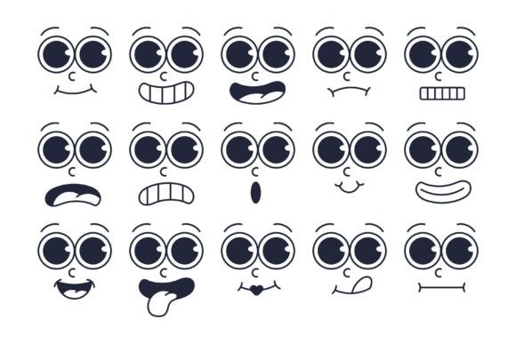 Download Expressive Retro Cartoon Faces Icon Set - Faces Collection