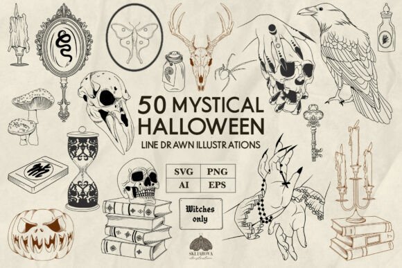 Download Mystical Halloween Line Art Svg Png - Mystic Collection